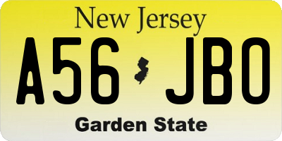 NJ license plate A56JBO