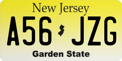 NJ license plate A56JZG