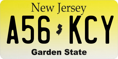 NJ license plate A56KCY