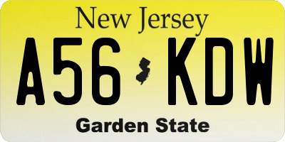 NJ license plate A56KDW
