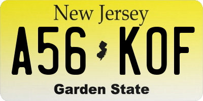 NJ license plate A56KOF