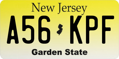 NJ license plate A56KPF