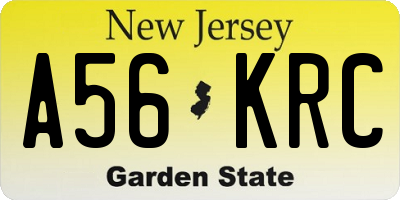 NJ license plate A56KRC