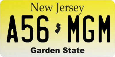 NJ license plate A56MGM