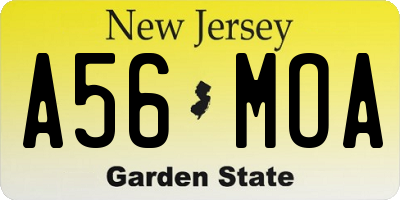 NJ license plate A56MOA