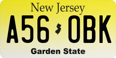 NJ license plate A56OBK