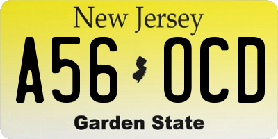 NJ license plate A56OCD