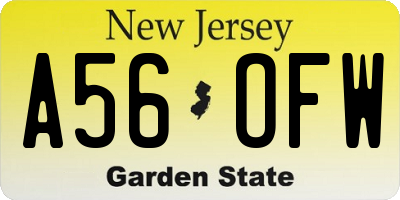 NJ license plate A56OFW