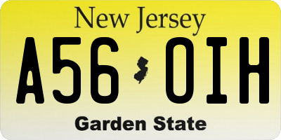 NJ license plate A56OIH