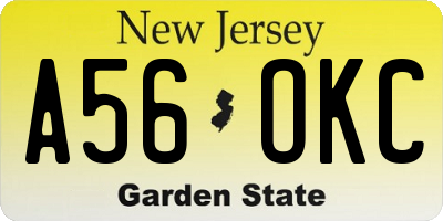 NJ license plate A56OKC