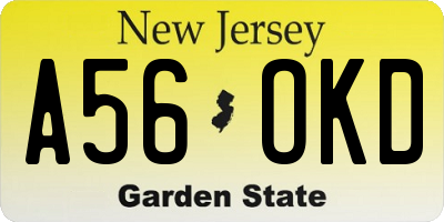 NJ license plate A56OKD
