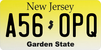 NJ license plate A56OPQ