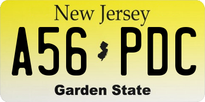 NJ license plate A56PDC