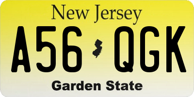 NJ license plate A56QGK