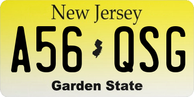 NJ license plate A56QSG