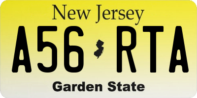 NJ license plate A56RTA