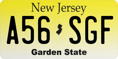 NJ license plate A56SGF
