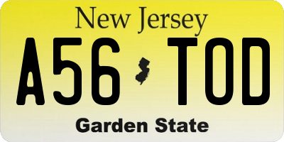 NJ license plate A56TOD