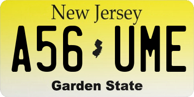NJ license plate A56UME