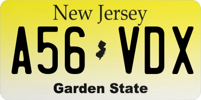 NJ license plate A56VDX