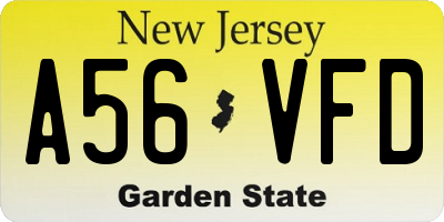 NJ license plate A56VFD