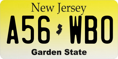 NJ license plate A56WBO
