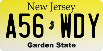 NJ license plate A56WDY