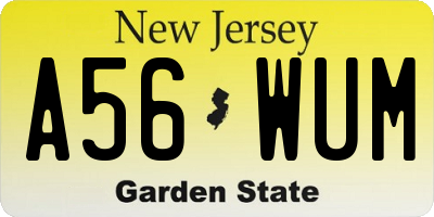 NJ license plate A56WUM