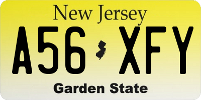 NJ license plate A56XFY
