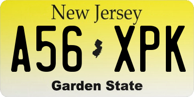 NJ license plate A56XPK