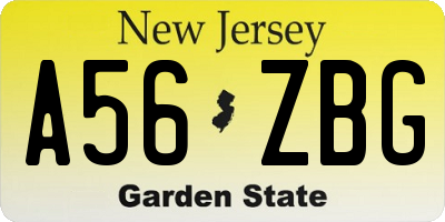 NJ license plate A56ZBG