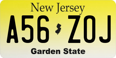 NJ license plate A56ZOJ
