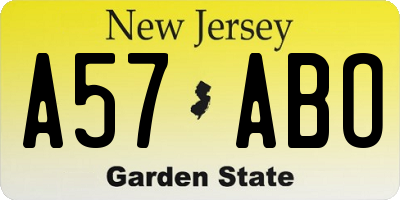 NJ license plate A57ABO