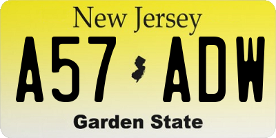 NJ license plate A57ADW
