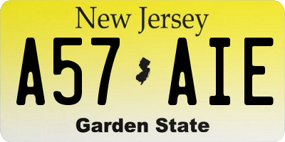 NJ license plate A57AIE