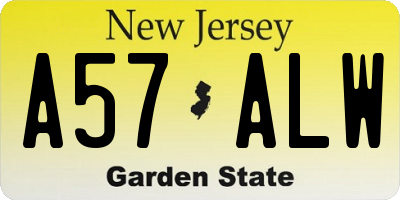 NJ license plate A57ALW