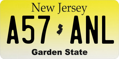 NJ license plate A57ANL