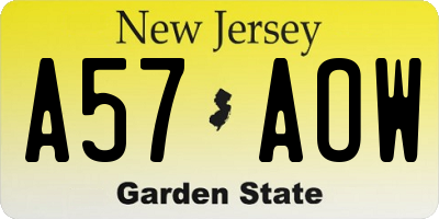 NJ license plate A57AOW