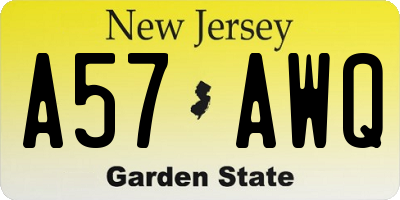 NJ license plate A57AWQ
