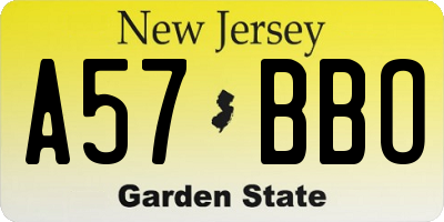 NJ license plate A57BBO
