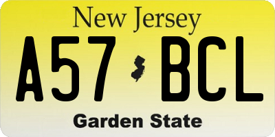 NJ license plate A57BCL