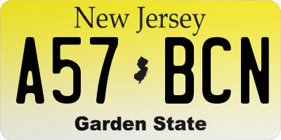 NJ license plate A57BCN