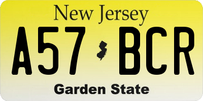 NJ license plate A57BCR