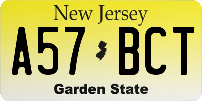 NJ license plate A57BCT