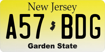 NJ license plate A57BDG