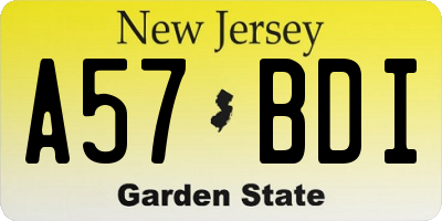 NJ license plate A57BDI
