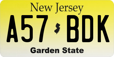 NJ license plate A57BDK