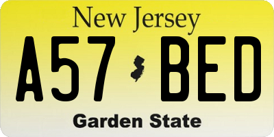NJ license plate A57BED