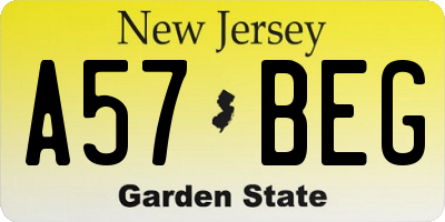 NJ license plate A57BEG