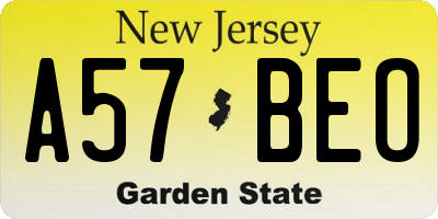 NJ license plate A57BEO
